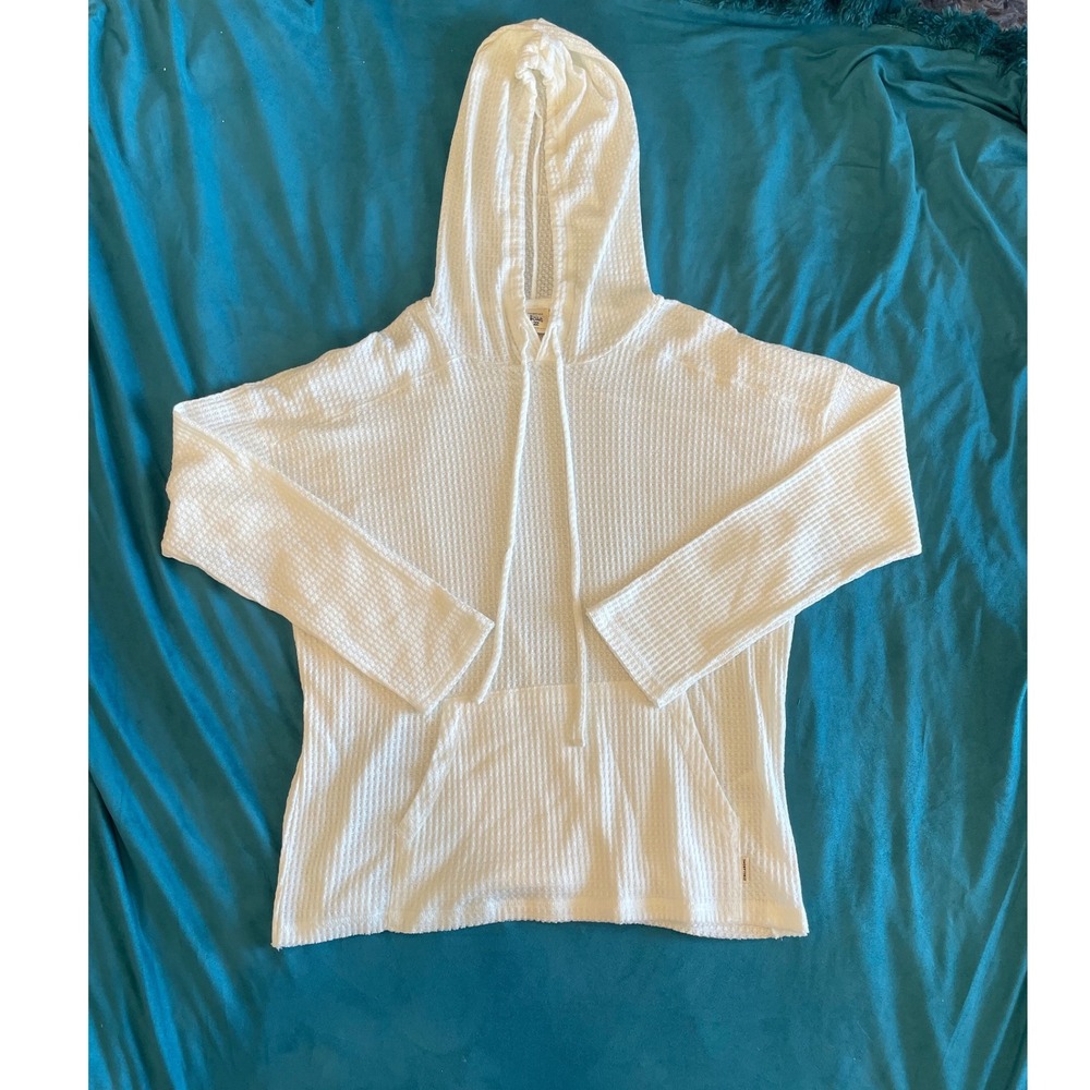 Billabong Hoodie Pullover Waffle Knit Drawstring Pockets White Size M‎